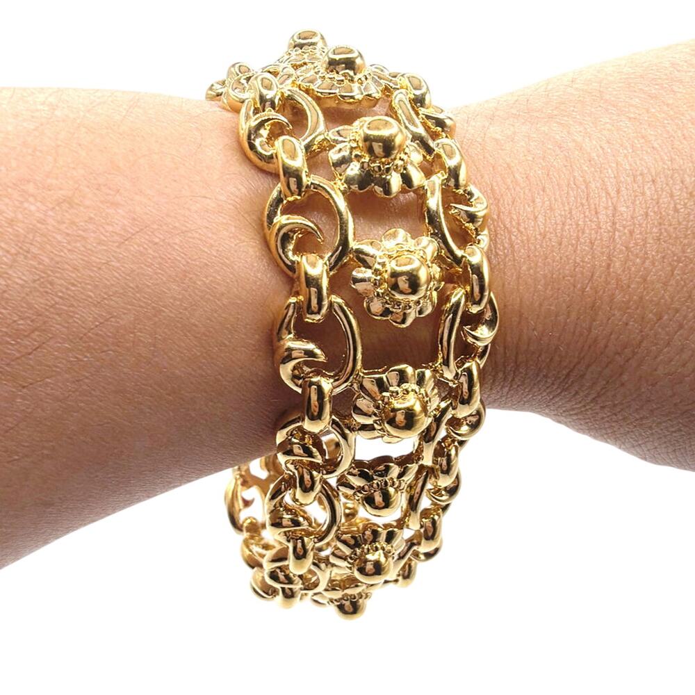 Retro Gold Tone Bracelet Chunky Panel Links 8”